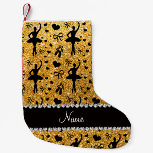 Custom name yellow glitter ballerinas small christmas stocking