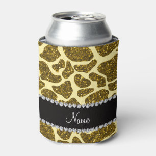 Custom name yellow glitter giraffe can cooler