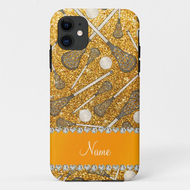 Custom name yellow glitter lacrosse sticks Case-Mate iPhone case (Back)