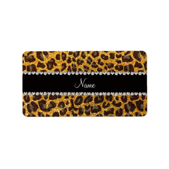 Custom name yellow glitter leopard print address label