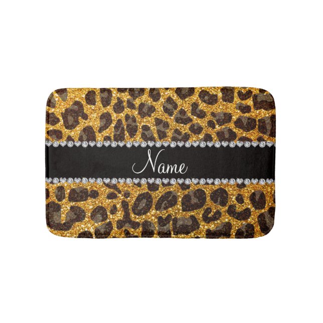 Custom name yellow glitter leopard print bath mat (Front)