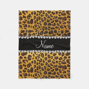 Custom name yellow glitter leopard print fleece blanket