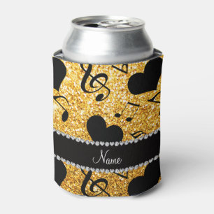 Custom name yellow glitter music notes hearts can cooler