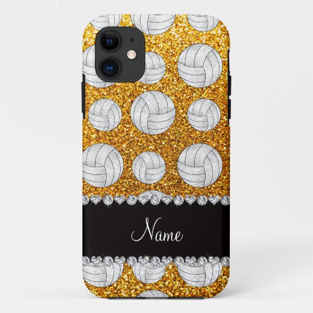 Custom name yellow glitter volleyballs Case-Mate iPhone case (Back)
