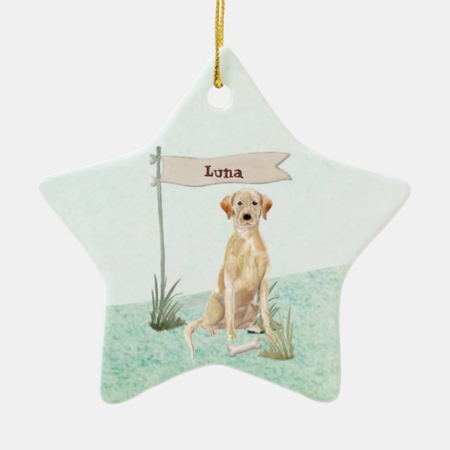 Custom Name Yellow Lab Pet Dog Ceramic Ornament (Front)