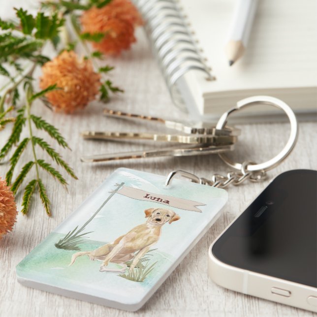Custom Name Yellow Lab Pet Dog Key Ring (Front Right)