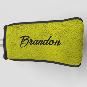 Custom name yellow leather golf head cover