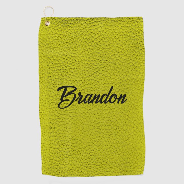 Custom name yellow leather golf towel (Front)