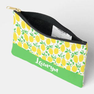 Custom name yellow lemon fruit pattern accessory pouch