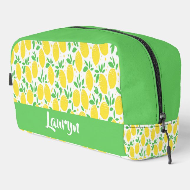 Custom name yellow lemon fruit pattern dopp kit (Right Corner)