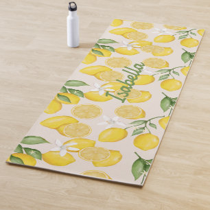 Custom Name Yellow Lemon Fruit Pattern Yoga Mat