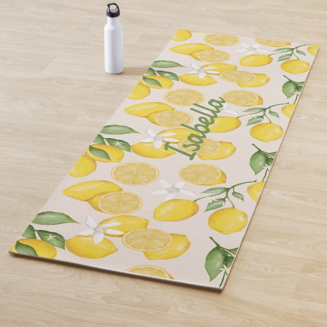 Custom Name Yellow Lemon Fruit Pattern Yoga Mat (In Situ)