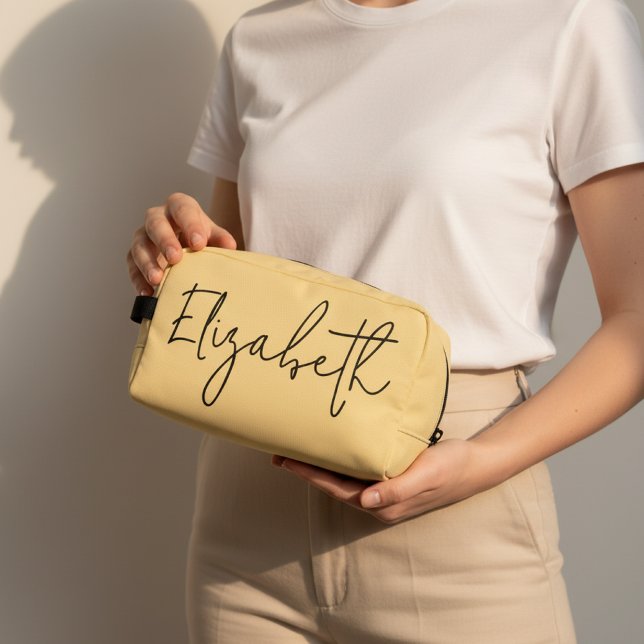 Custom Name Yellow Makeup Bag for Mum & Grandma (Custom Name Makeup Bag – Personalized Birthday Gift for Mom, Grandma, Sisters & Girls)