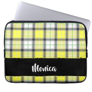 Custom name yellow plaid pattern laptop sleeve
