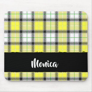 Custom name yellow plaid pattern mouse pad