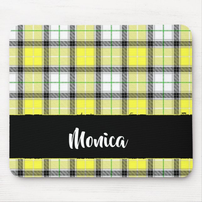 Custom name yellow plaid pattern mouse pad (Front)