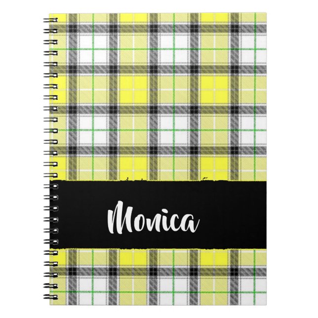 Custom name yellow plaid pattern notebook (Front)