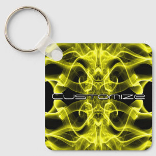 Custom Name Yellow Smoke Symmetrical Black Key Ring