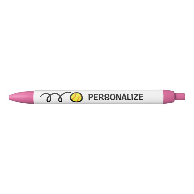 Custom name yellow softball sports logo pen (Front)