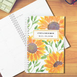 Custom Name Yellow Sunflower Planner<br><div class="desc">This floral Planner is decorated with yellow watercolor sunflowers and green leaves. 
Easily customisable with your name and year.
Because we create our artwork you won't find this exact image from other designers.
Original Watercolor © Michele Davies.</div>