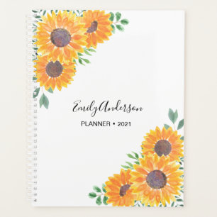 Custom Name Yellow Sunflower  Planner
