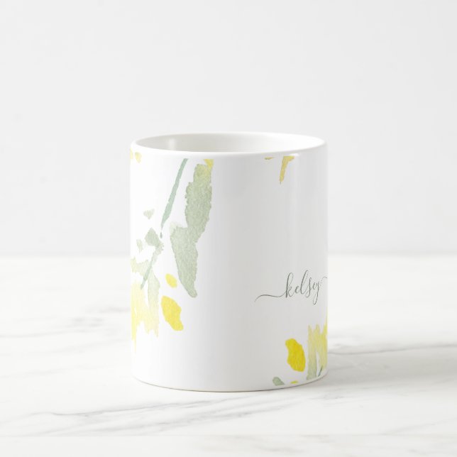 Custom Name Yellow Watercolor Wildflower Coffee Mug (Center)