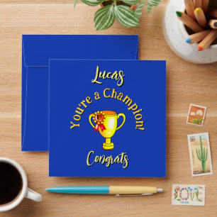 Custom Name "You're A Champion!" Gold Trophy Envelope
