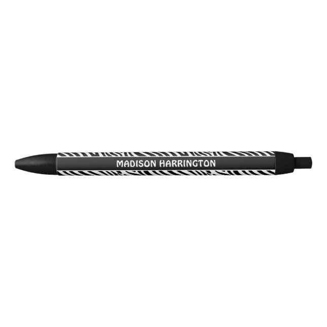 Custom Name Zebra Pattern Black Ink Pen (Front)