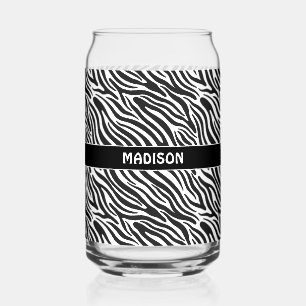 Custom Name Zebra Pattern Can Glass