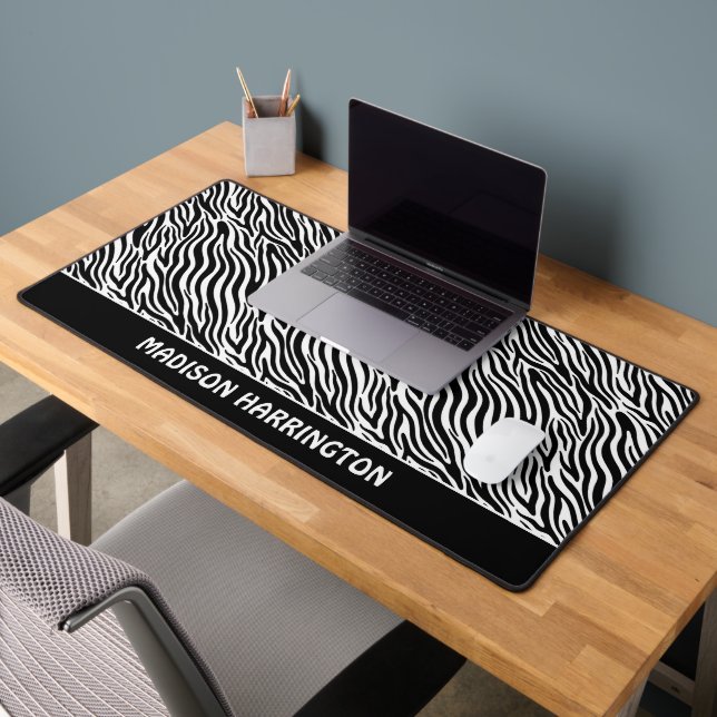 Custom Name Zebra Pattern Desk Mat (Office 2)