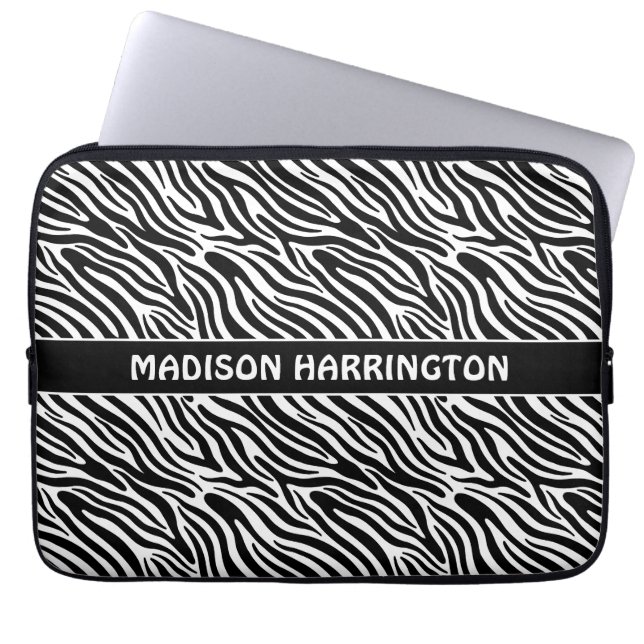 Custom Name Zebra Pattern Laptop Sleeve (Front)
