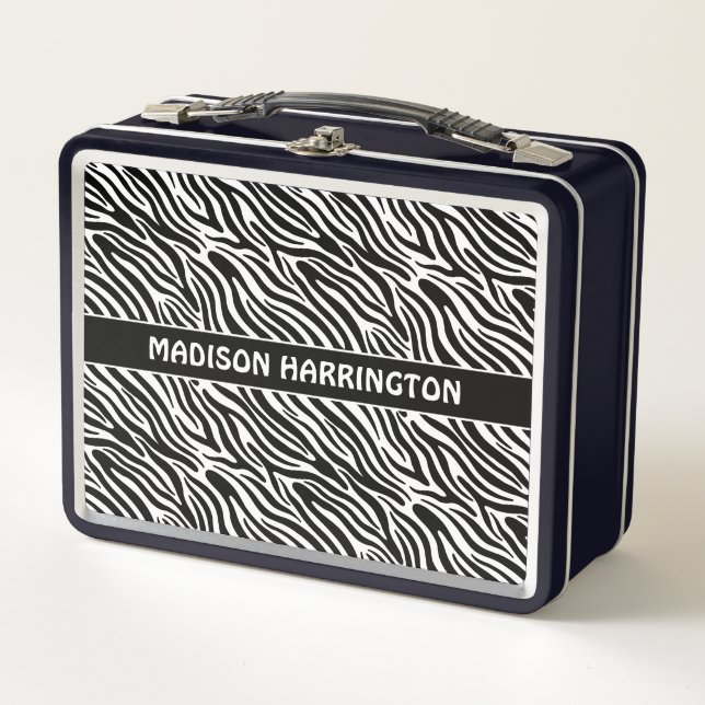 Custom Name Zebra Pattern Metal Lunch Box (Front)