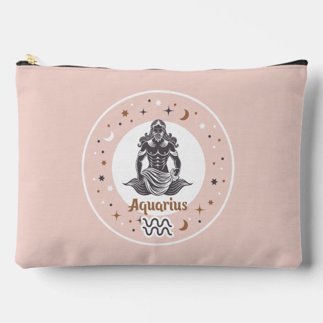 Custom Name Zodiac Sign Aquarius Accessory Pouch (Front)