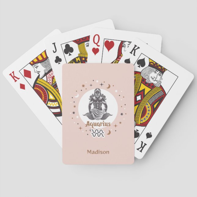 Custom Name Zodiac Sign Aquarius Playing Cards (Back)