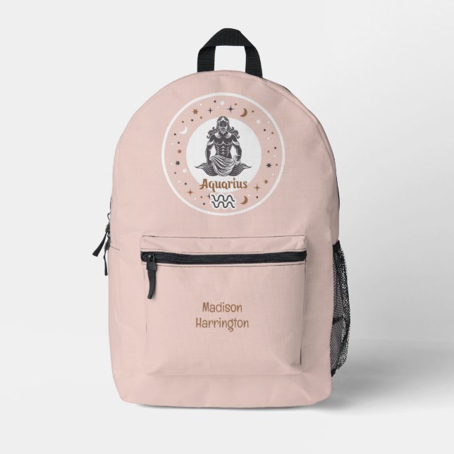 Custom Name Zodiac Sign Aquarius Printed Backpack (Front)
