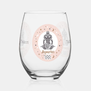 Custom Name Zodiac Sign Aquarius Stemless Wine Glass