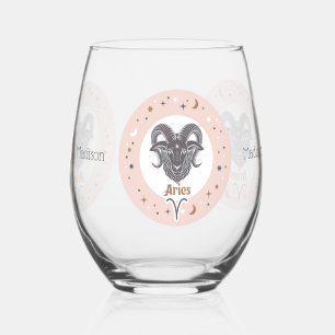 Custom Name Zodiac Sign Aries Stemless Wine Glass