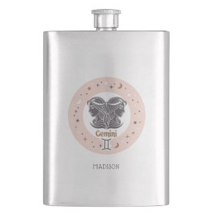 Custom Name Zodiac Sign Gemini Hip Flask