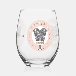 Custom Name Zodiac Sign Gemini Stemless Wine Glass