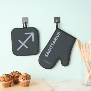 Custom Name Zodiac Sign Sagittarius Oven Mitt & Pot Holder Set