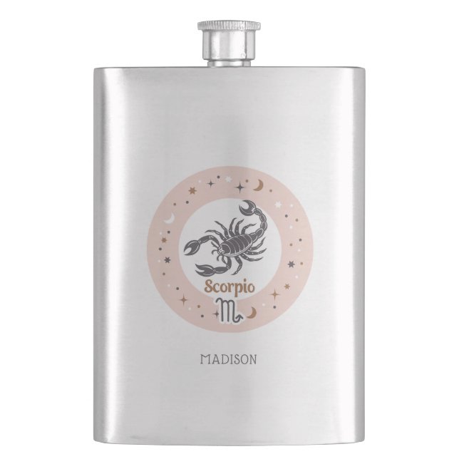 Custom Name Zodiac Sign Scorpio Hip Flask (Front)