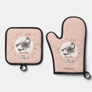 Custom Name Zodiac Sign Scorpio Oven Mitt & Pot Holder Set