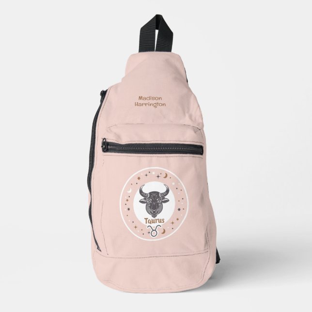 Custom Name Zodiac Sign Taurus Sling Bag (Front)