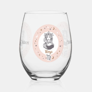 Custom Name Zodiac Sign Virgo Stemless Wine Glass