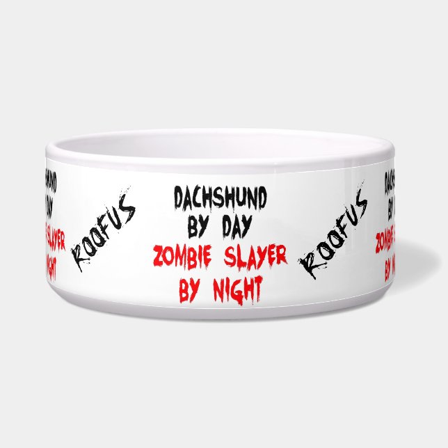 Custom Named Dachshund Dog Zombie Joke Food Bowl (Front)