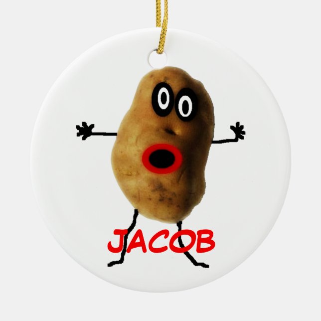 Custom Named Potato Cartoon Ceramic Tree Decoration (Front)
