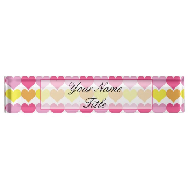 Custom Nameplate Name Plate Desk Hearts Colourful (Front)