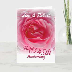 CUSTOM NAMES - 45th Anniversary with Pink Rose Card