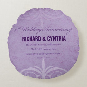 Custom Names, 50th Wedding Anniversary to Couple Round Cushion