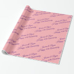 Custom Names, Anniversary, Purple Script on Peach Wrapping Paper<br><div class="desc">Personalise names,  anniversary year or message in purple script text on peach background; perfect for wrapping that special gift. Click “Edit Design” to change colours and type styles.</div>